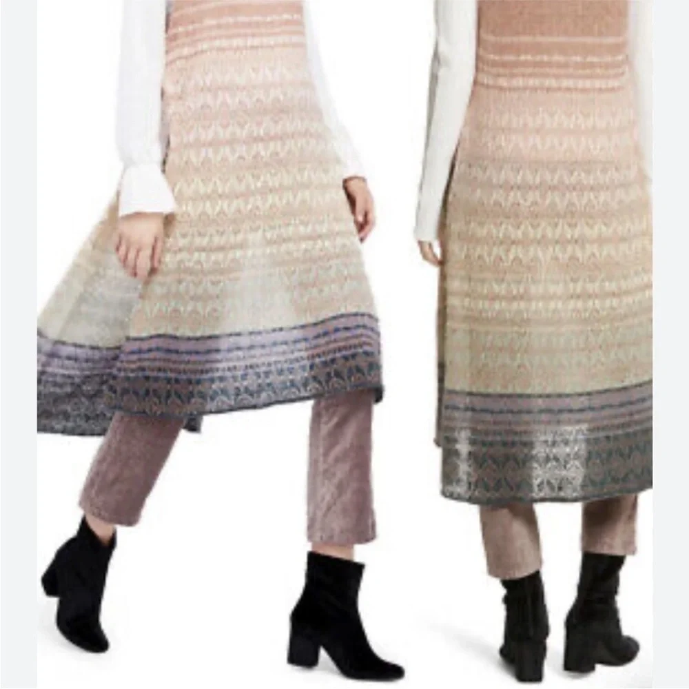 Free People Multicolor Knit Sleeveless Metallic Turtleneck Long Maxi Tunic Small